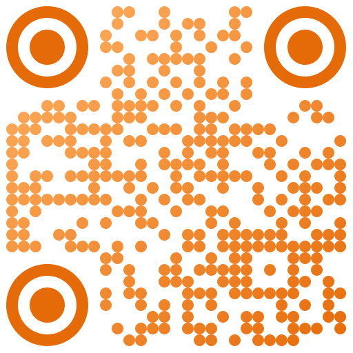 QR code styled with an orange gradient and dot modules