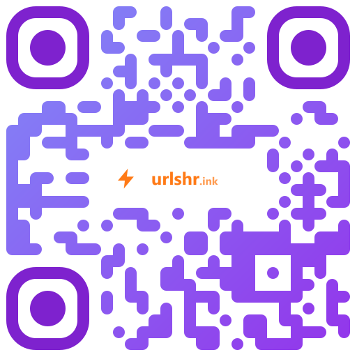 QR code styled with a purple gradient, rounded modules and a logo in the centre